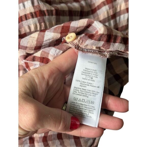 Madewell Seersucker Baybrook Shirt Top Plaid Stained Mahogany XL Short Sleeve - Picture 10 of 11